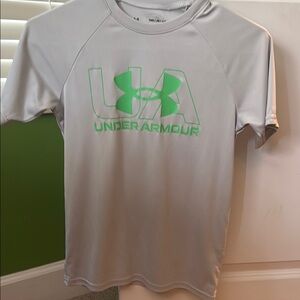 Under Armour Kids Tee in Light Gray and Neon Green